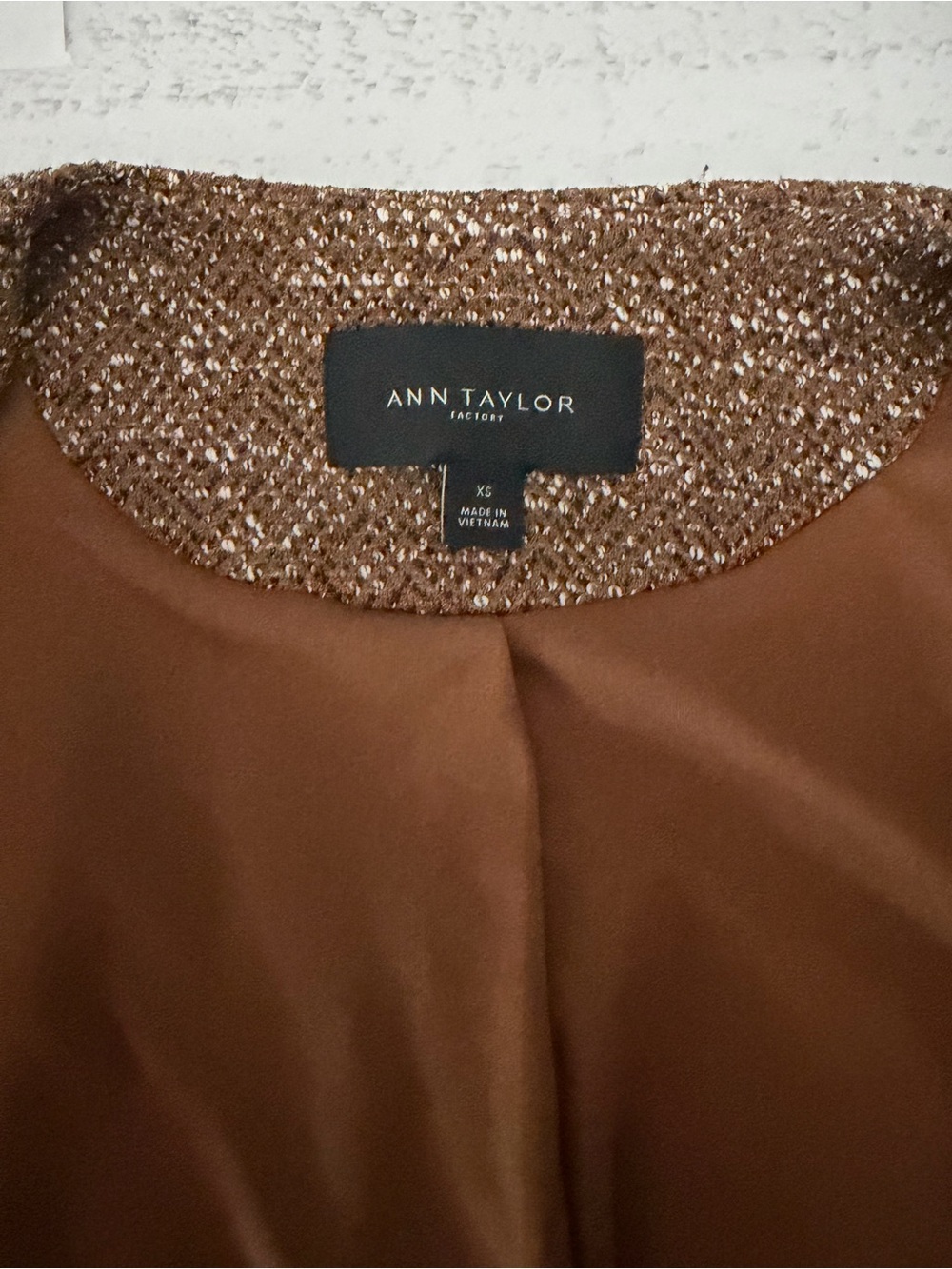 Ann Taylor Factory Brown Textured Open Front Jacket Blazer XS Career Office - Picture 11 of 13